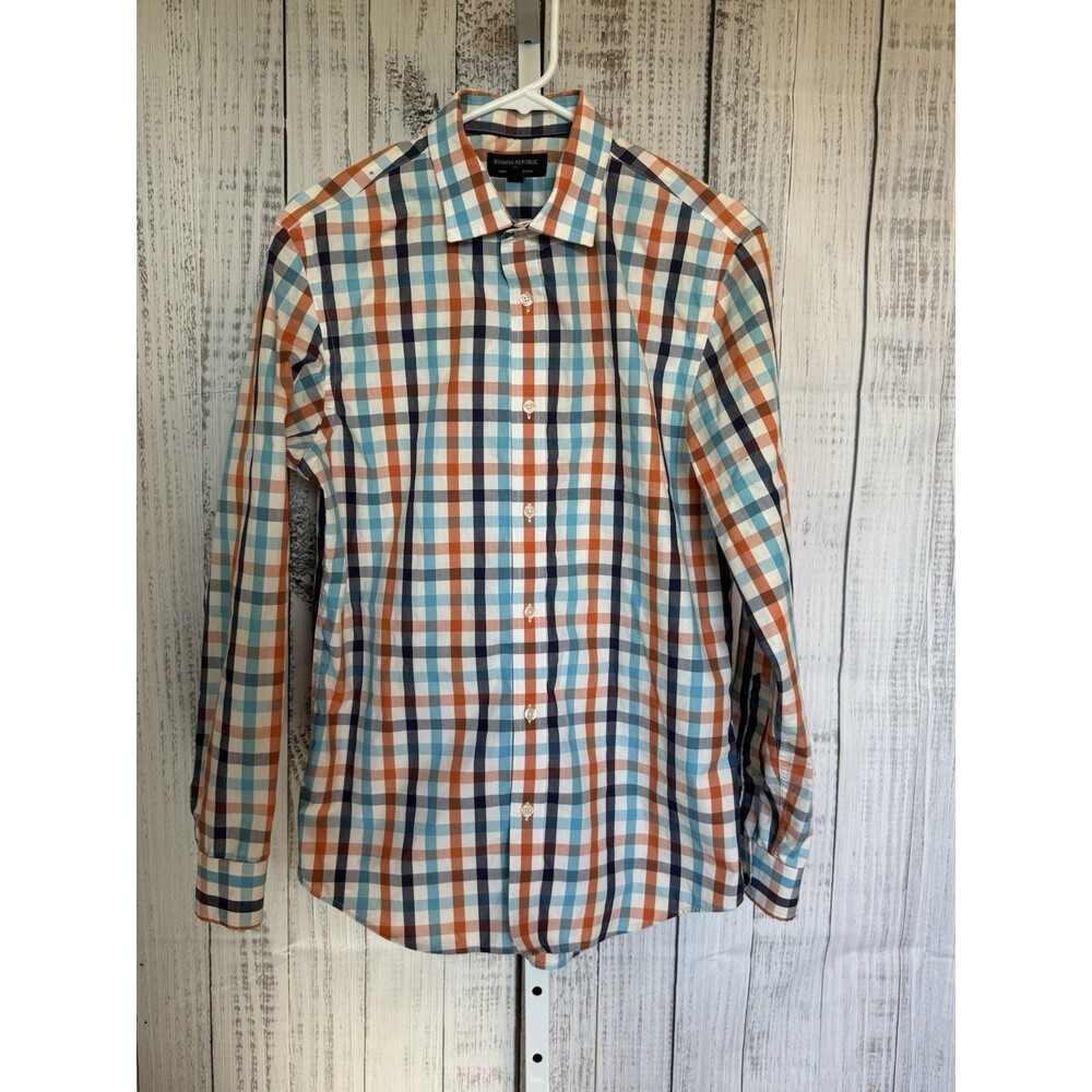 Banana Republic Men’s Dress Shirt Medium Plaid Button Down Non Iron 15 - 15 1/2